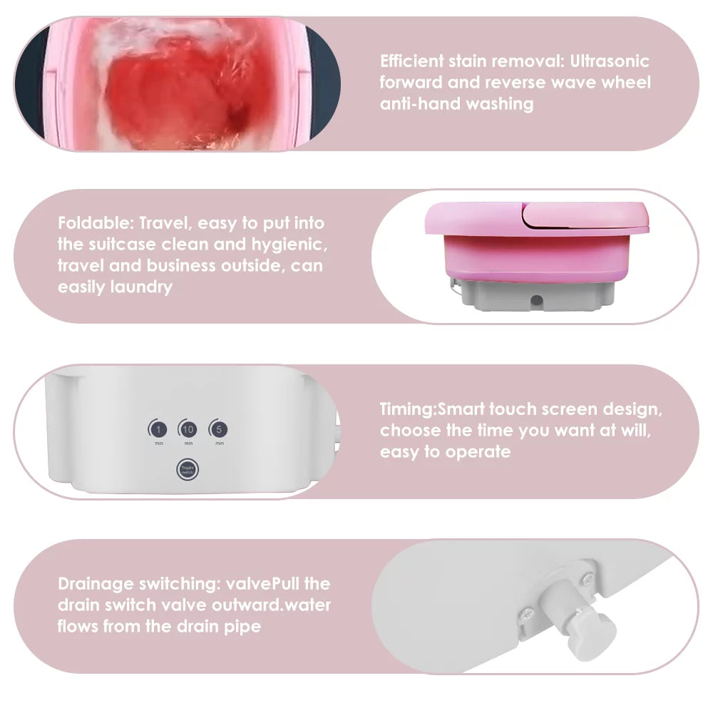 Compact 4.5L Foldable Pink Washing Machine P578