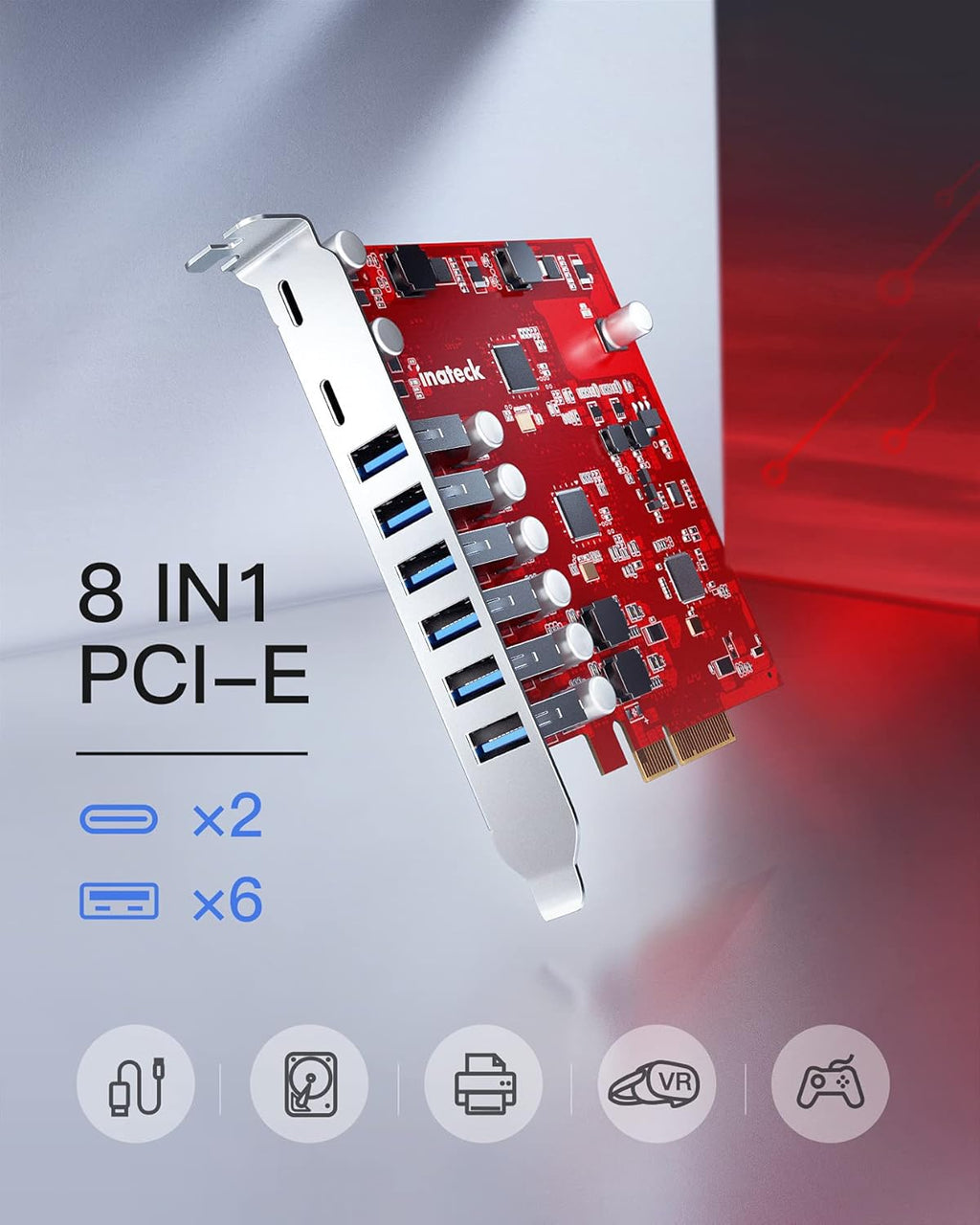 PCIe to USB 3.2 Gen 2 Extension Card, 6 USB Type-A and 2 USB Type-C Ports, Pack of 2 W9953