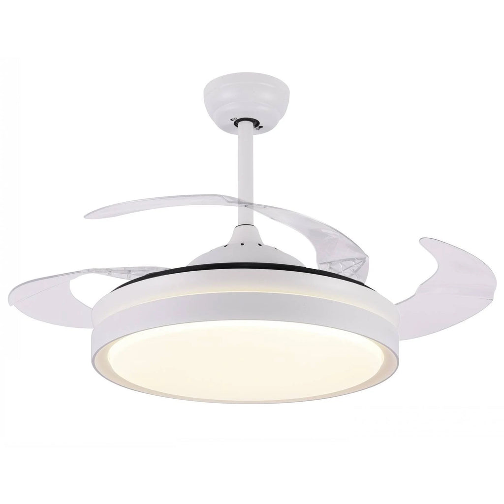 Retractable Metal LED Ceiling Fan with Remote - 42 Inches White N96797
