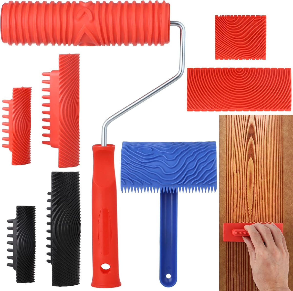 8PCS Wood Grain Painting Tool Set with Handle Y706