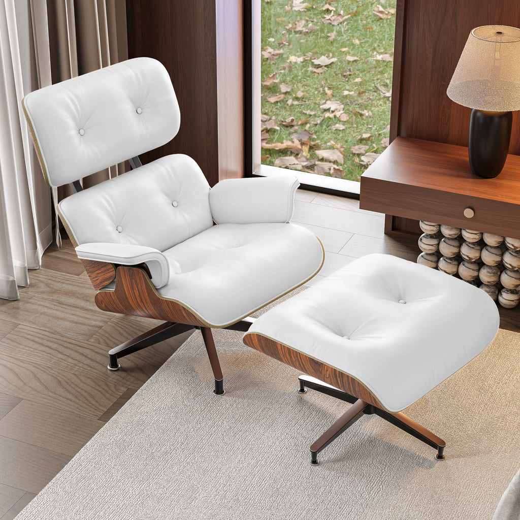 Mid Century Top Grain Leather Lounge Chair and Ottoman Set G976