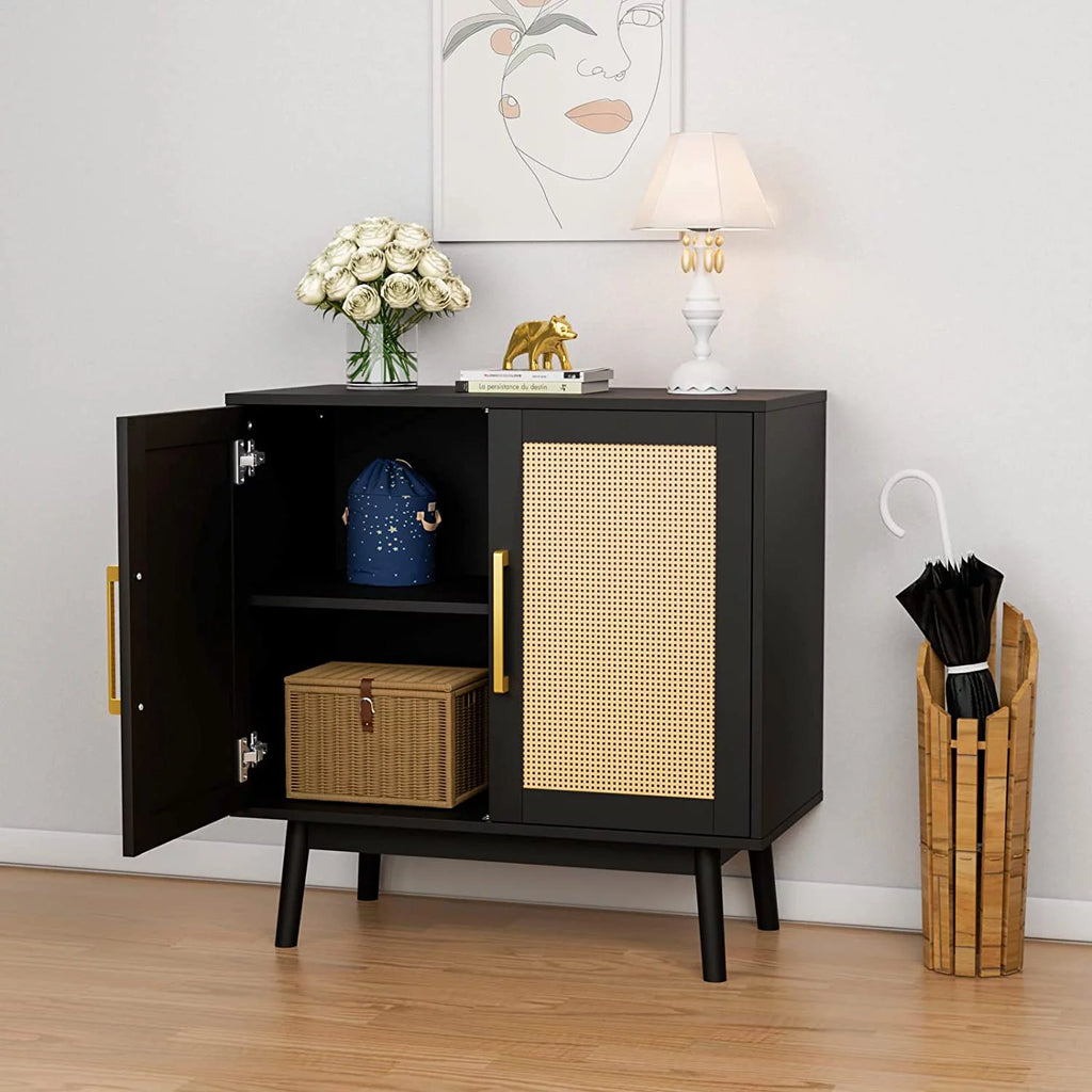 Black Rattan Storage Cabinet Set of 2 U791192