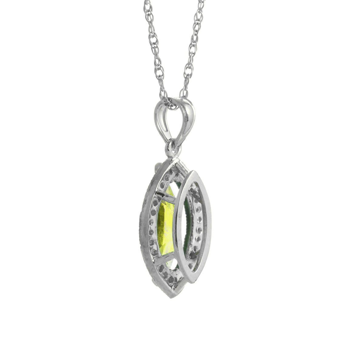14k White Gold Diamond & Peridot Pendant Necklace V670