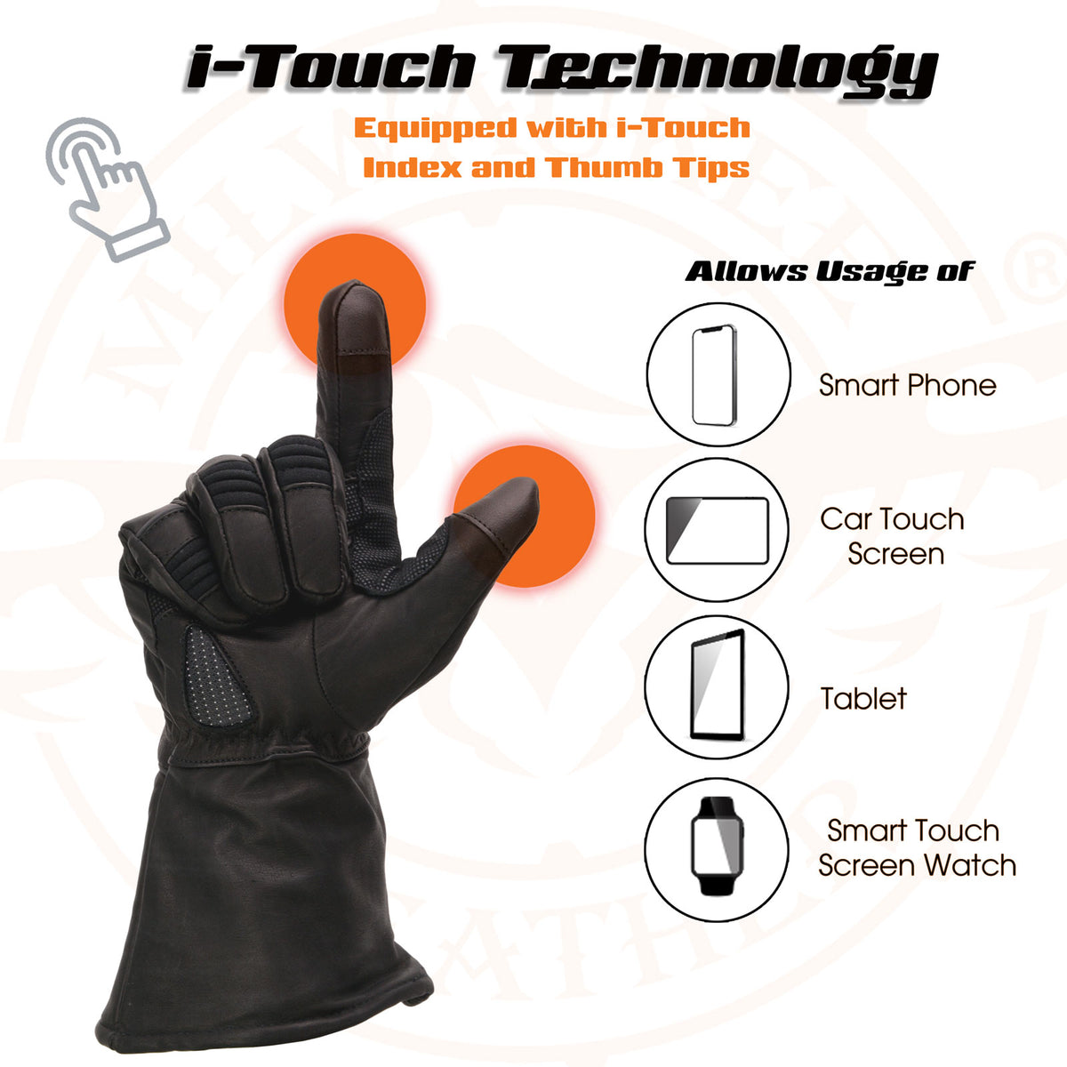 Black Cowhide Leather Gauntlet Motorcycle Gloves S51420