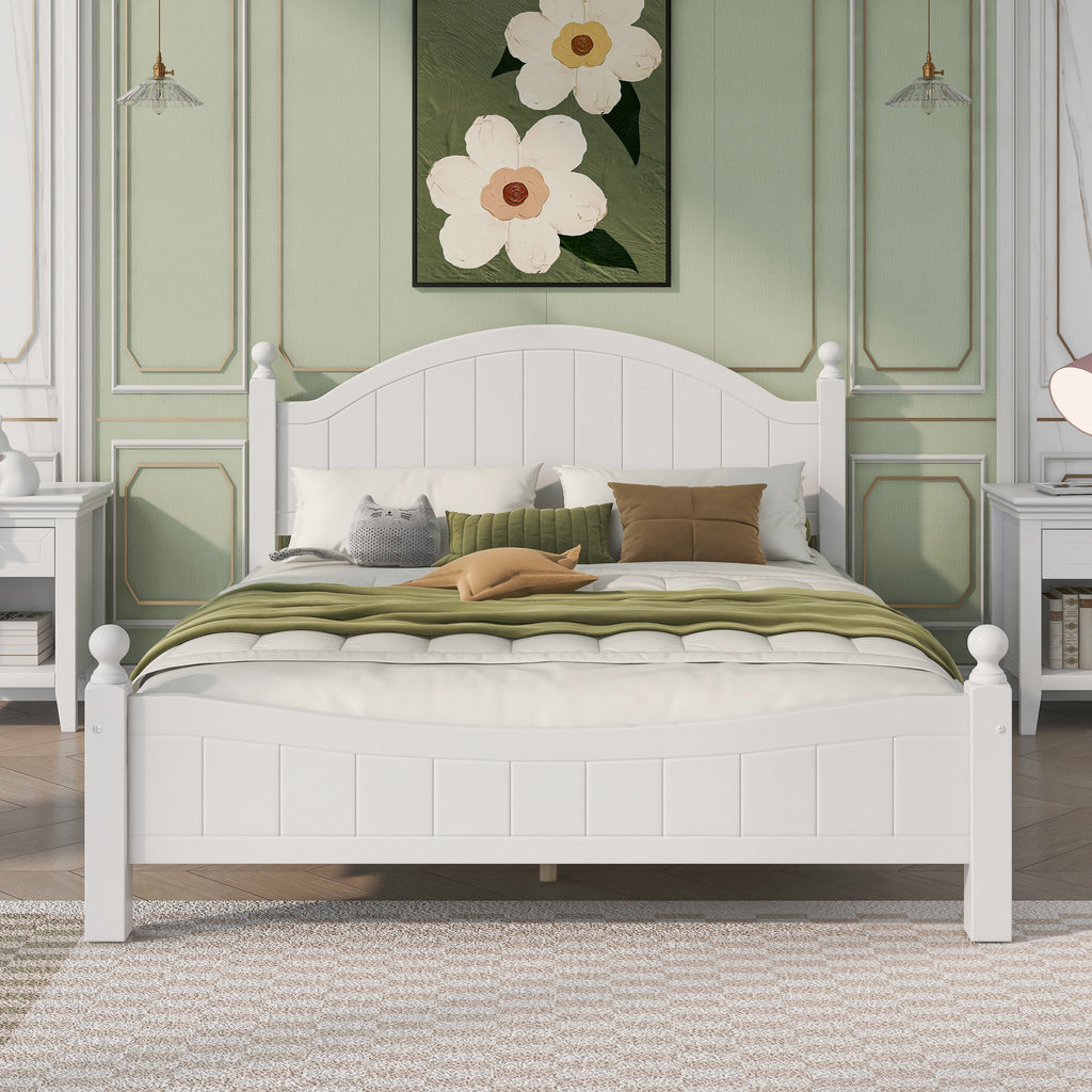 Queen Size Solid Wood Platform Bed with Headboard and Footboard White D386