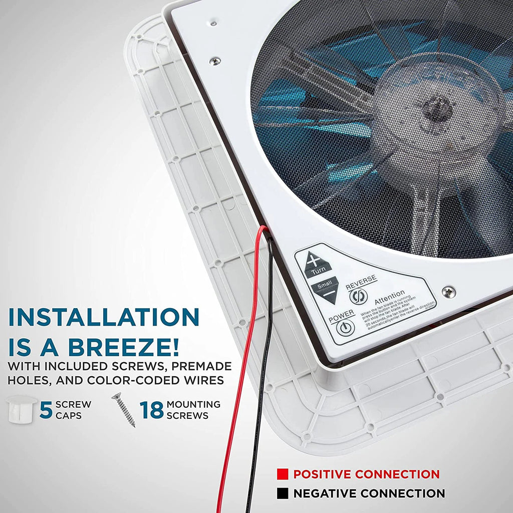14” RV Roof Vent Fan with Light, Manual, White & Gray K698