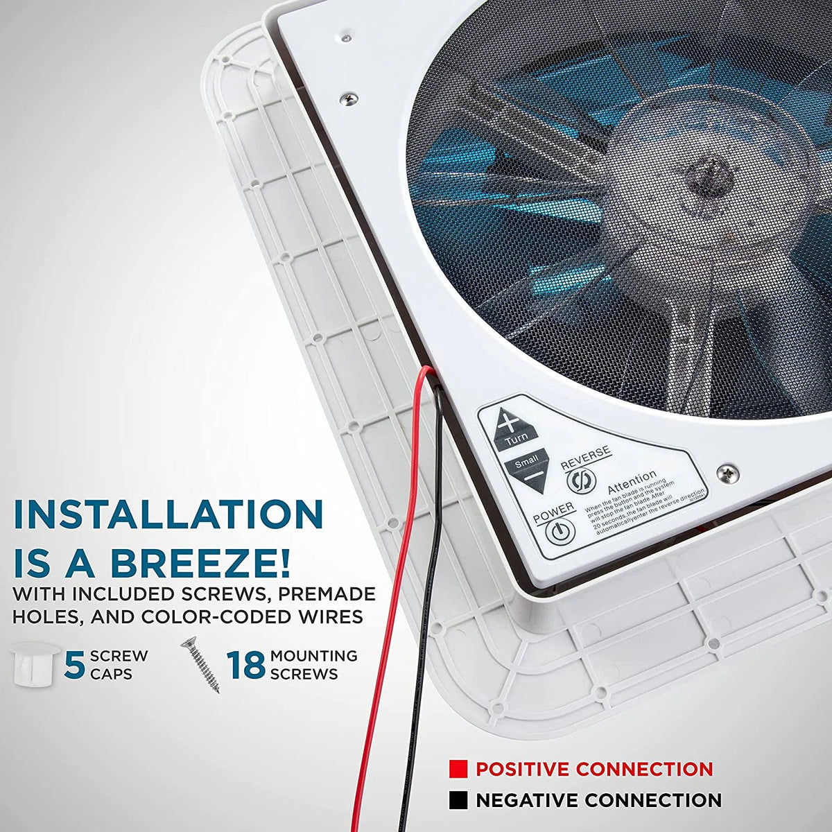 14” RV Roof Vent Fan with Light, Manual, White & Gray K698