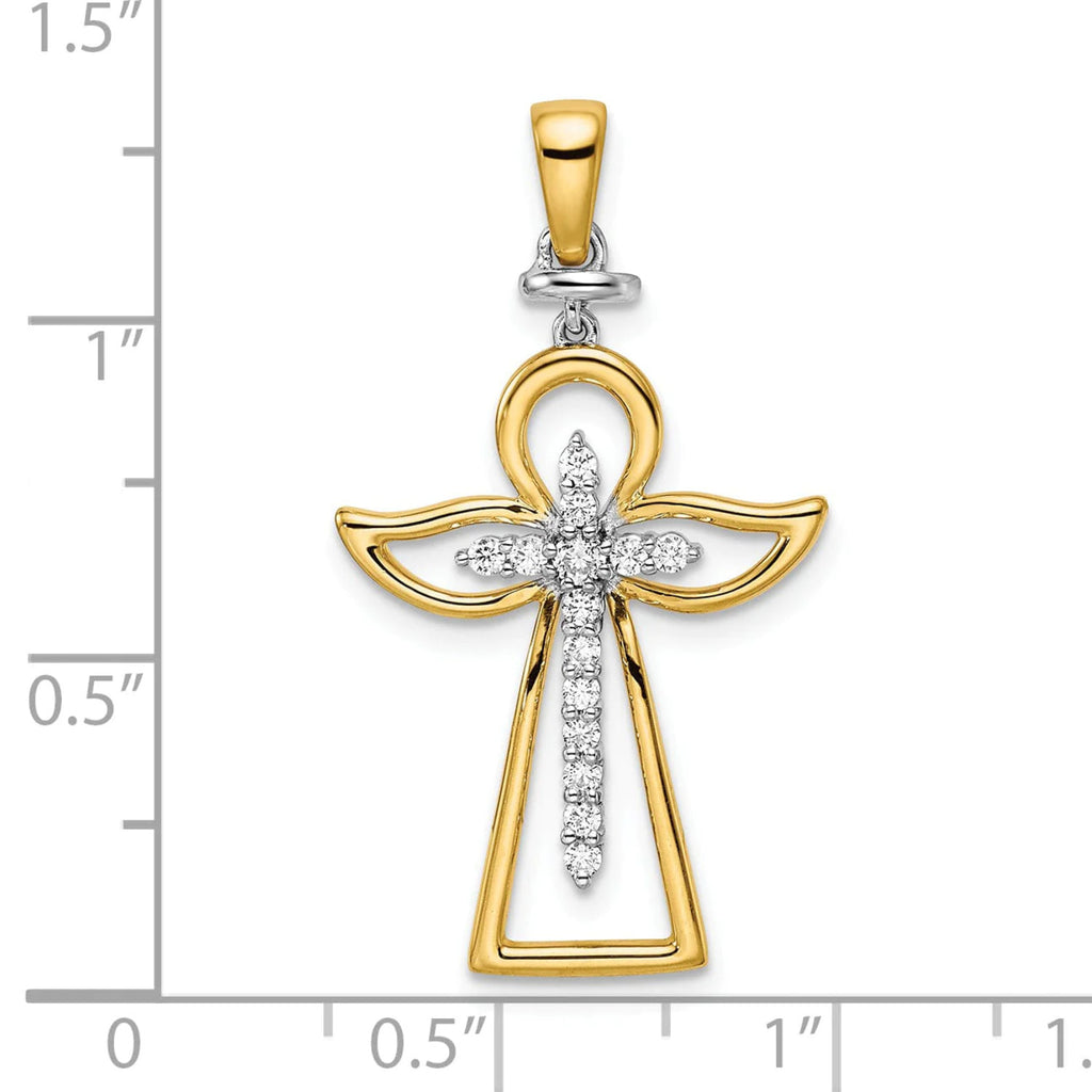 14K Two-tone Polished Diamond Cross Pendant T586