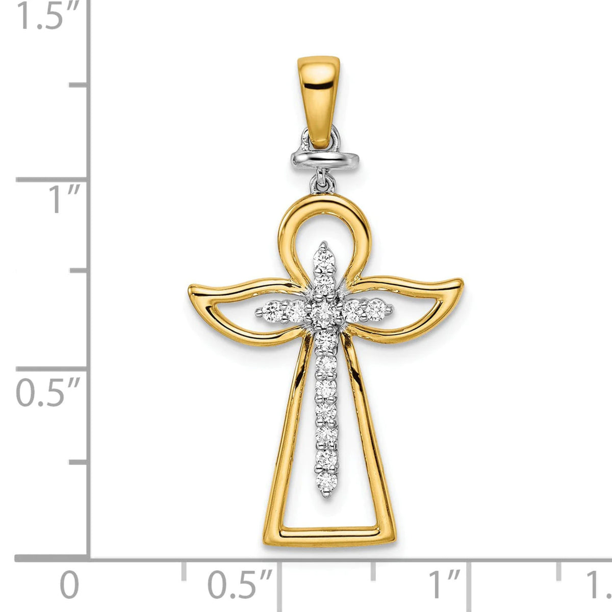 14K Two-tone Polished Diamond Cross Pendant T586