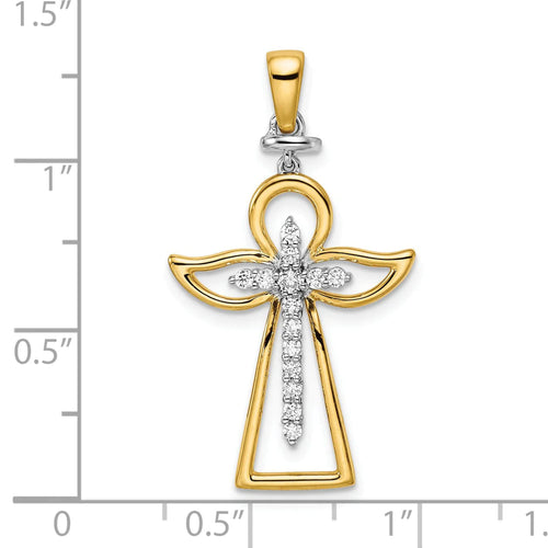 14K Two-tone Polished Diamond Cross Pendant T586