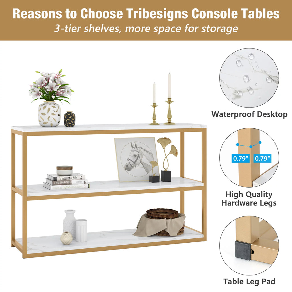 Gold Sofa Console Table with Storage Shelves S242