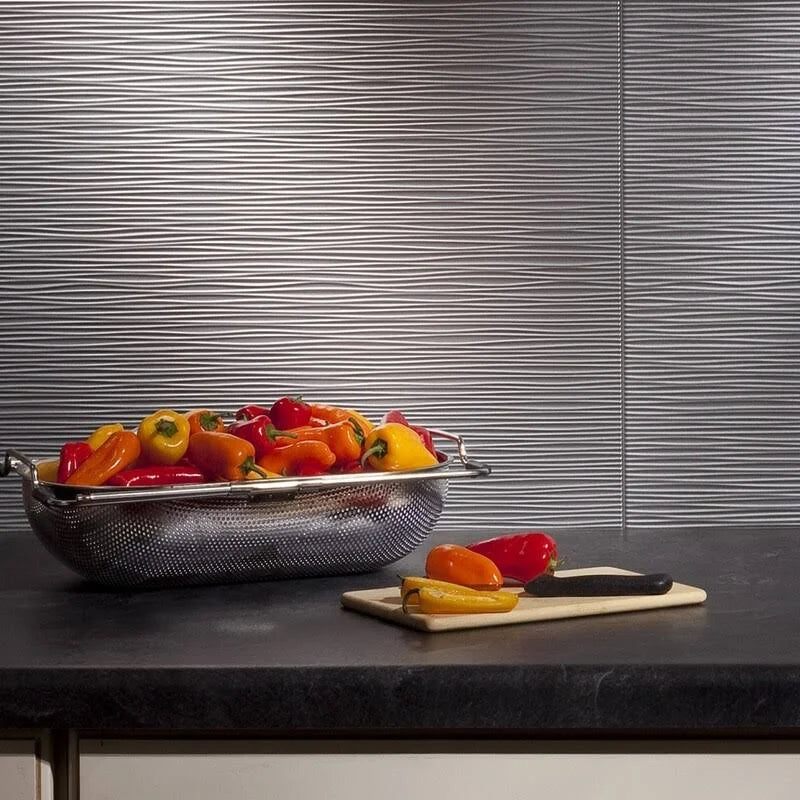 18in x 24in Ripple Silver Backsplash Panel (5 Pack) D7640
