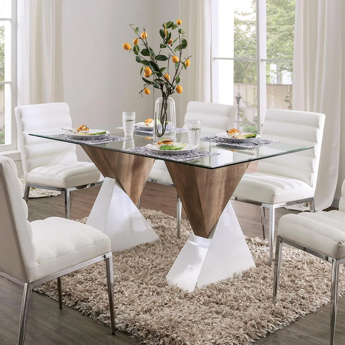 Wood & Tempered Glass Dining Table D944