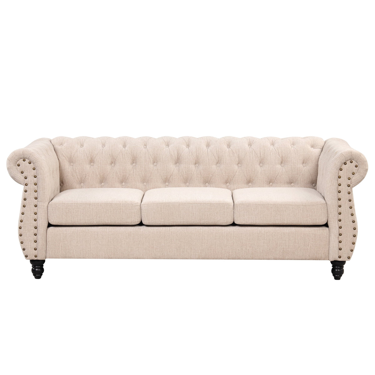 3 Seater Button Tufted Upholstered Sofa with Rolled Arms F156695
