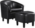 Black PU Leather Barrel Accent Chair with Ottoman Footrest Set H5141