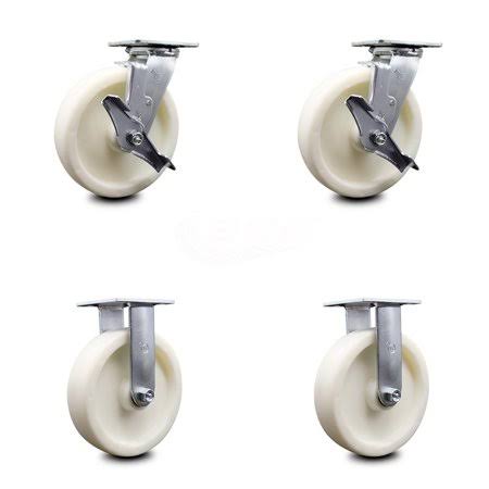 Nylon Swivel Caster Set of 4 with Brakes & 2 Rigid O652