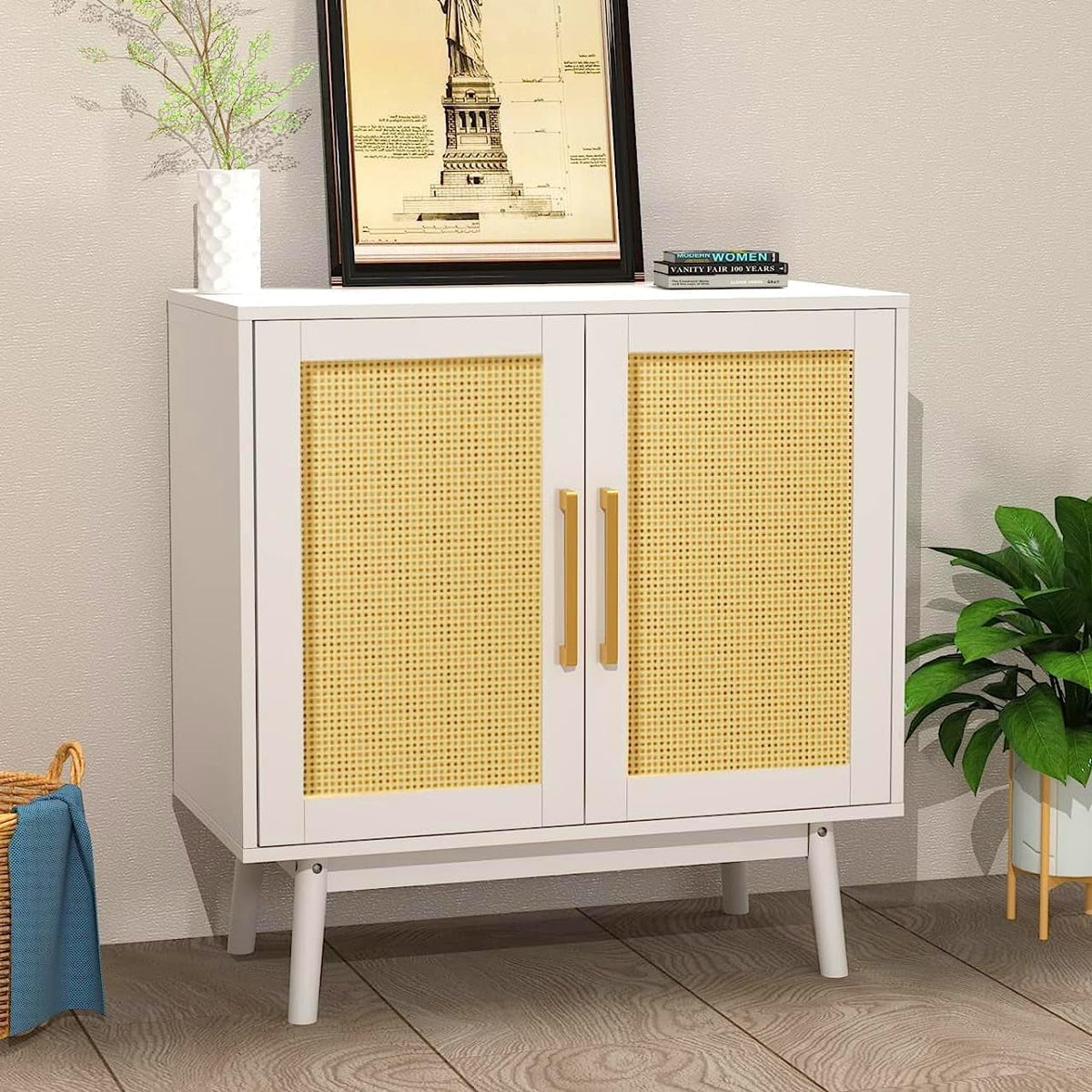 Black Rattan Storage Cabinet Set of 2 U791192