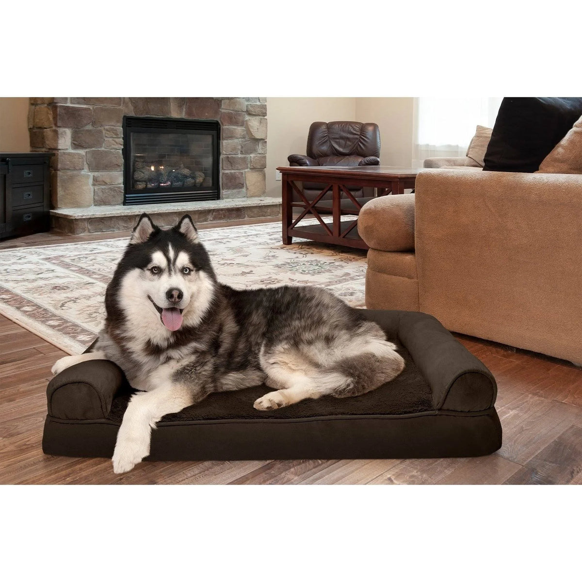 Espresso Plush Suede Memory Foam Sofa Dog Bed D252884