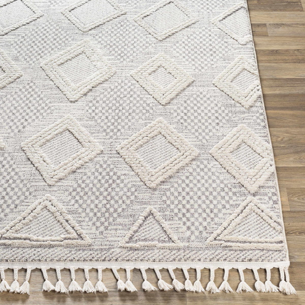 Grey Beige Cream Polyester Area Rug 5'3" x 7'3" I276611