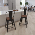 24 Inch Black Metal Counter Bar Stool with Wood Seat K7001