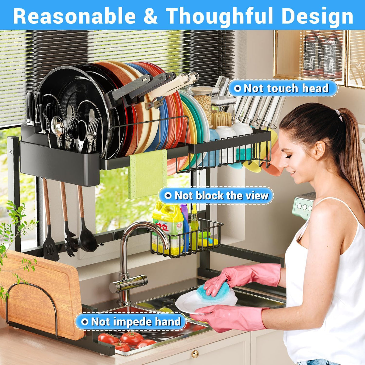 Over The Sink Dish Drying Rack Adjustable Height Length 2 Tier Large Dish Drainer T147687