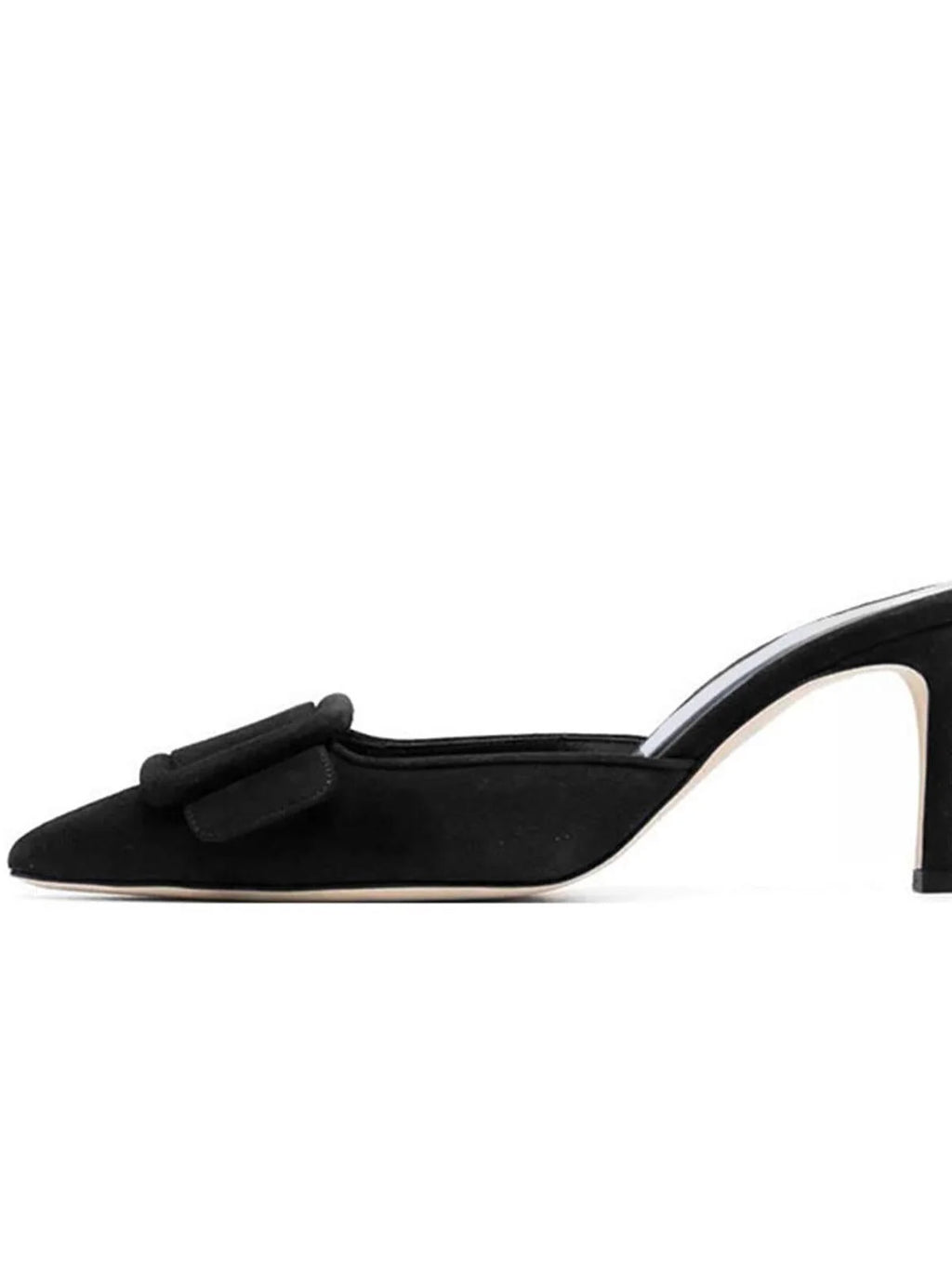 Cow Suede Belt Buckle Pointed Toe Stiletto Heel Pumps I4811