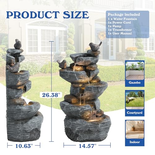 5-Tiers Cascading Rock Water Fountain with LED Lights Q6470