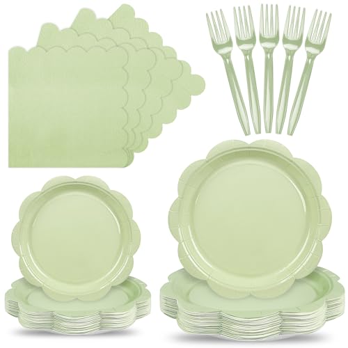 400 Pcs Ivory Paper Plates and Napkins Set Disposable Scalloped Plates Napkins Knives Forks Spoons Cups E95927