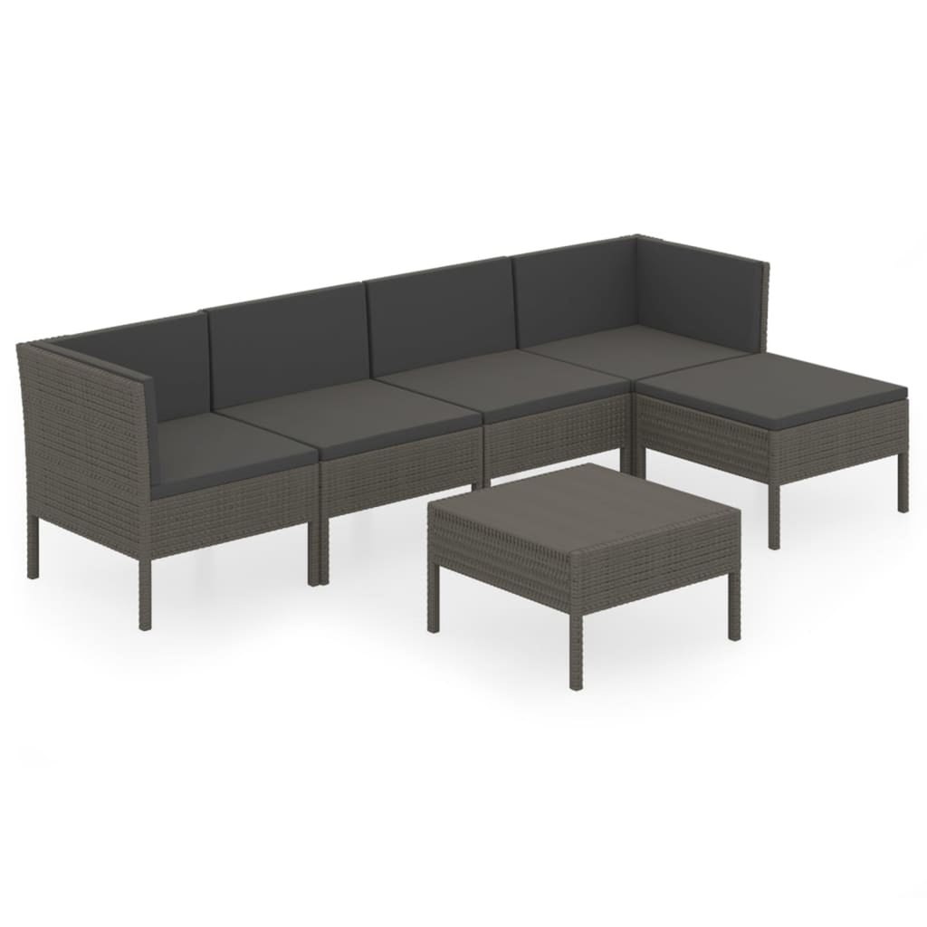 6 Piece Gray Poly Rattan Outdoor Sectional Sofa Set with Coffee Table C6280