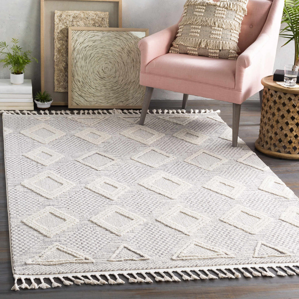 Grey Beige Cream Polyester Area Rug 5'3" x 7'3" I276611