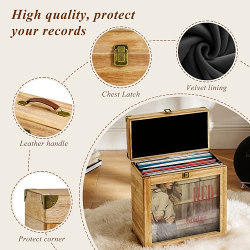 Vinyl Record Storage Case, Wood, Holds 40 Records, Carbonized Brown P987