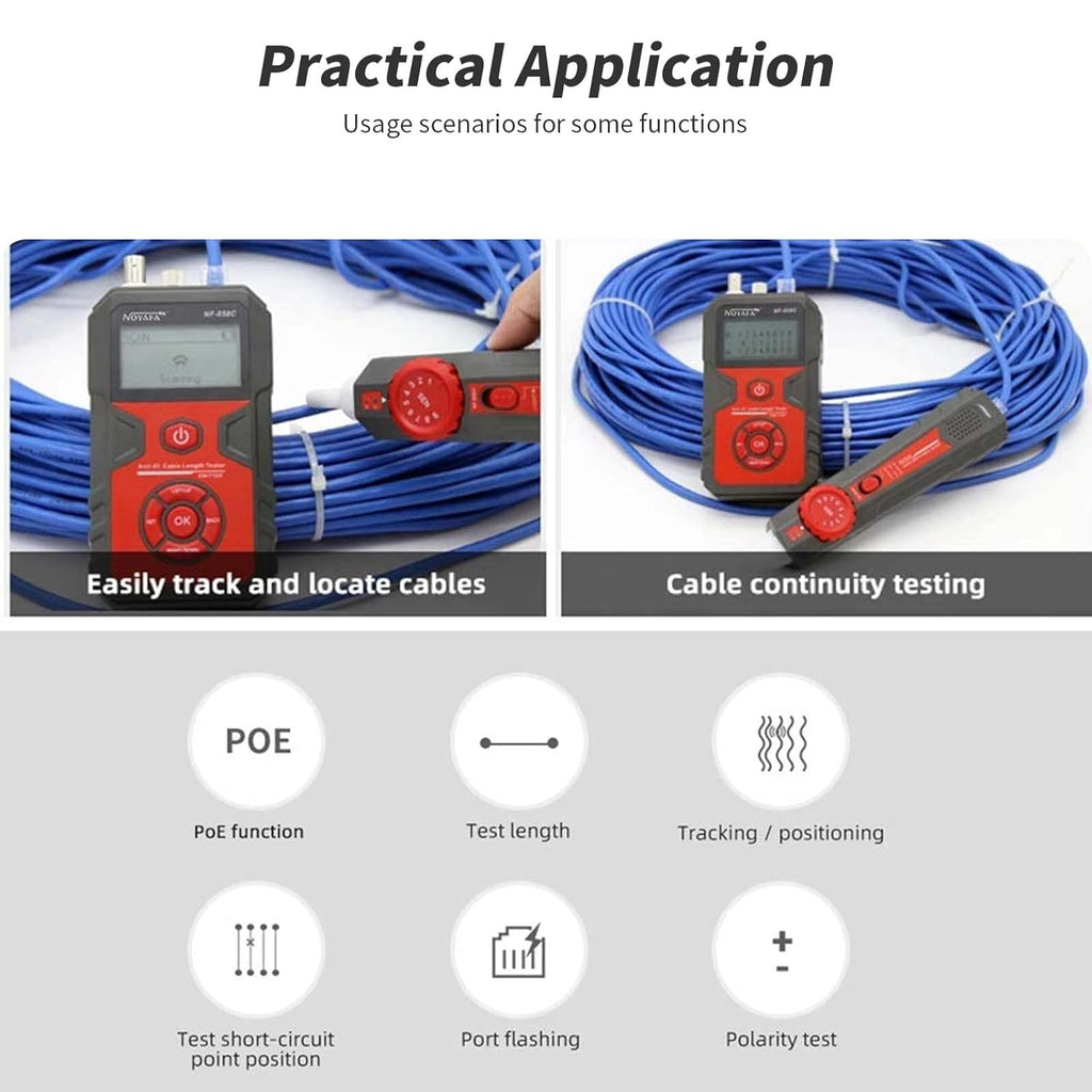 LCD Network Tester, RJ11 RJ45 Coax Cable Tester with VFL and POE Z50828