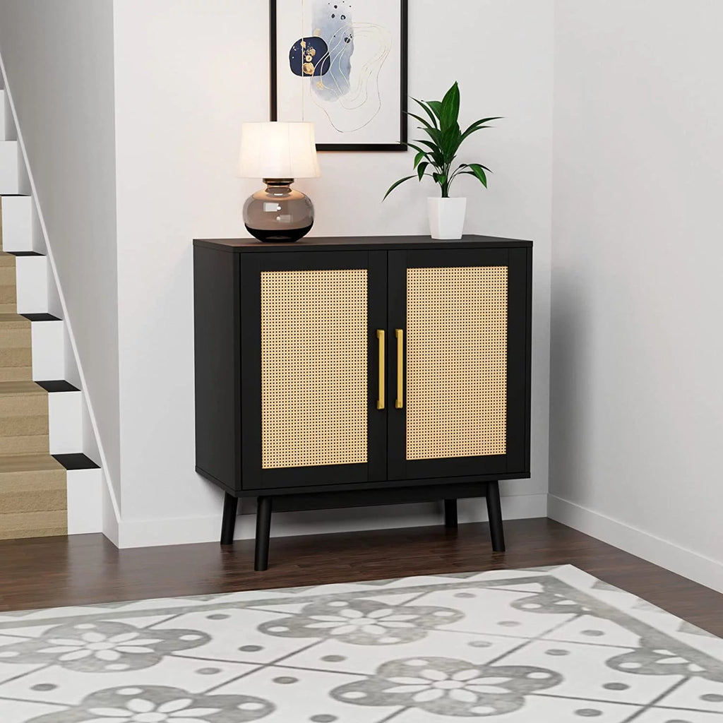 Black Rattan Storage Cabinet Set of 2 U791192