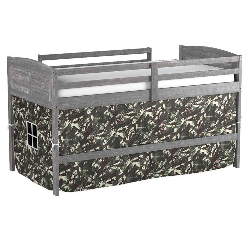 Antique Grey Twin Low Loft Bed with Camo Tent J724