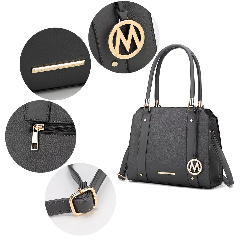 Pewter Vegan Leather Satchel Bag & Wristlet Wallet T401