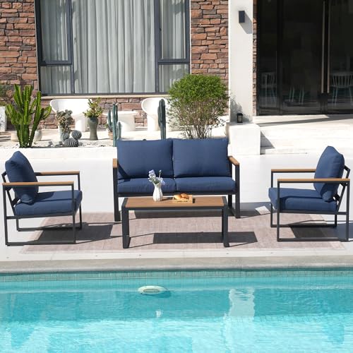 4 Pieces Metal Patio Furniture Set with Coffee Table O88875