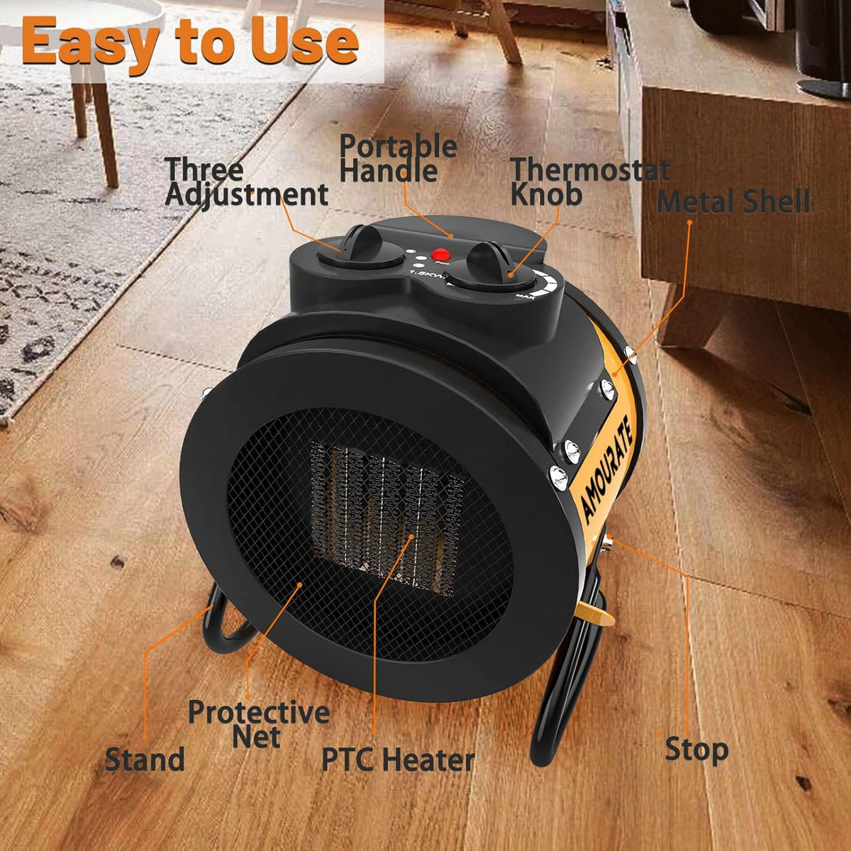 1500W Portable Electric Space Heater with Thermostat, Pack of 2 V688