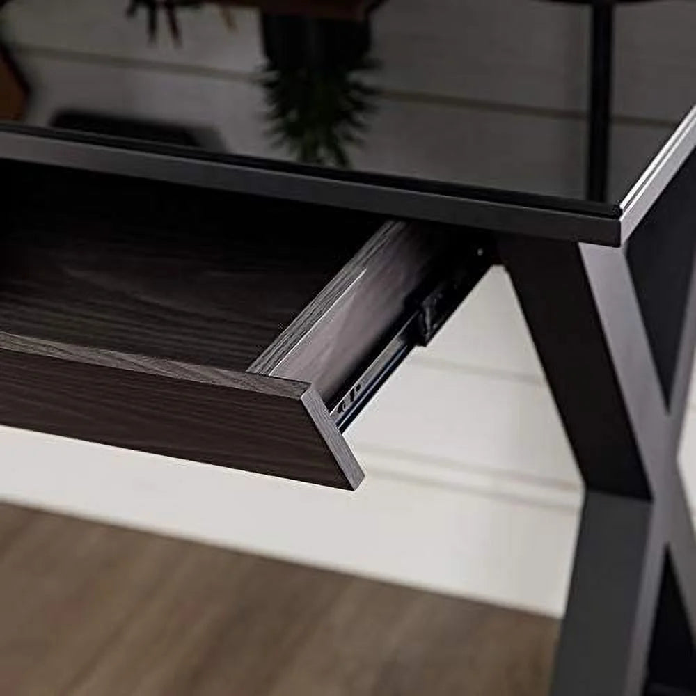Black 48 Inch Glass Top Computer Desk J305