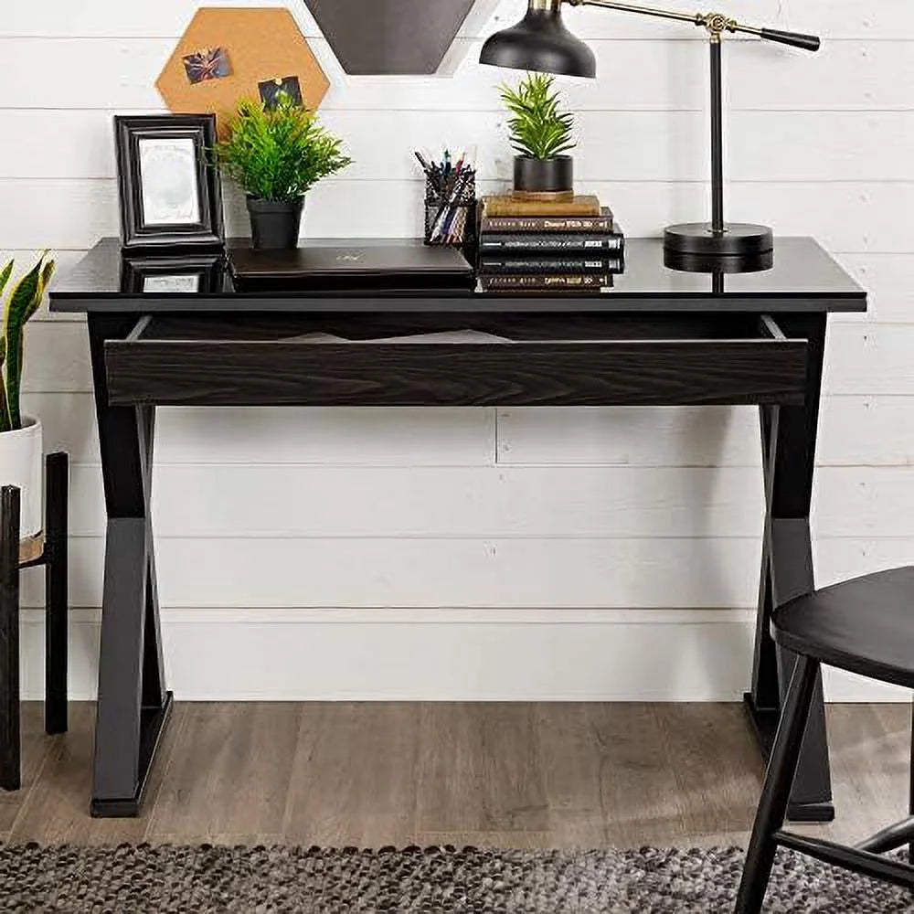 Black 48 Inch Glass Top Computer Desk J305