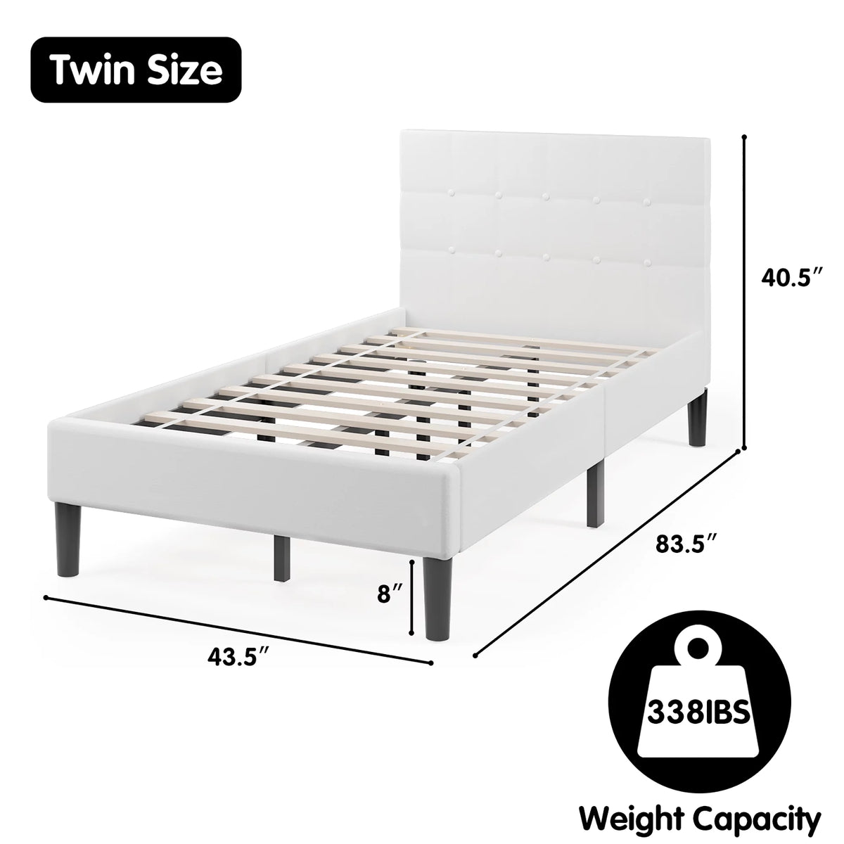 Twin Upholstered Bed Frame with Tufted Headboard Beige J97845