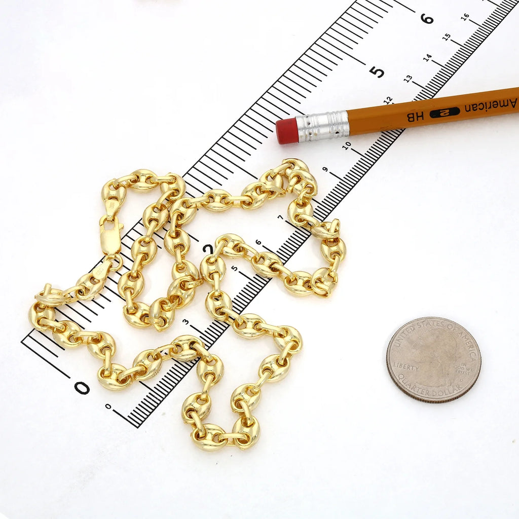 18K Yellow Gold Over Silver 7mm Puffed Anchor Chain 16"-24" J48476
