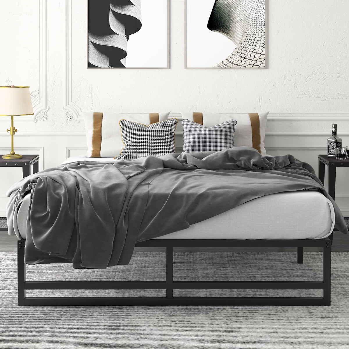 Queen Size Black Metal Platform Bed Frame P335