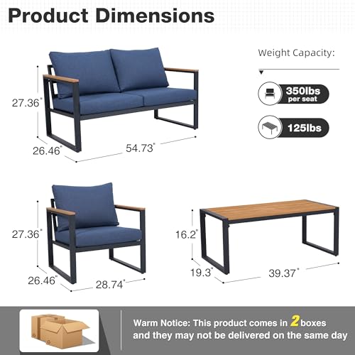 4 Pieces Metal Patio Furniture Set with Coffee Table O88875