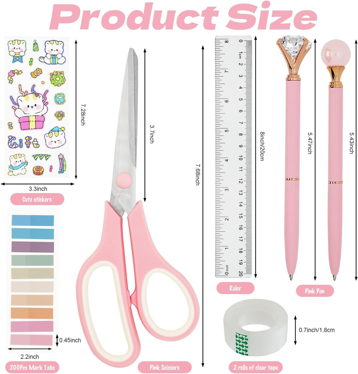Pink Office Supplies Set with Stapler, Tape Dispenser, Pen Holder, 1000 Staples V34439