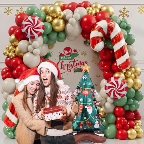Christmas Balloon Garland Arch Kit 168PCS Red Sage Green Gold White C700