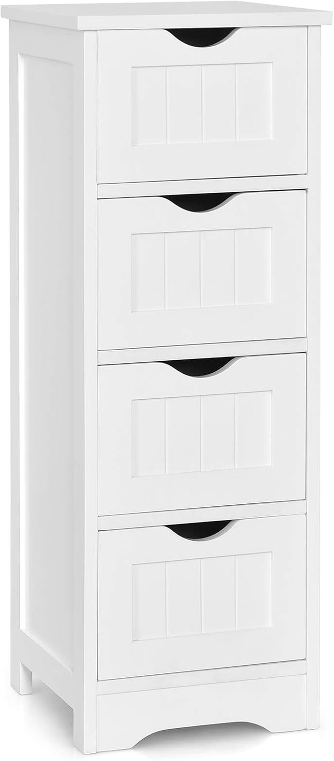 White 4 Drawer Wooden Bathroom Floor Cabinet B310