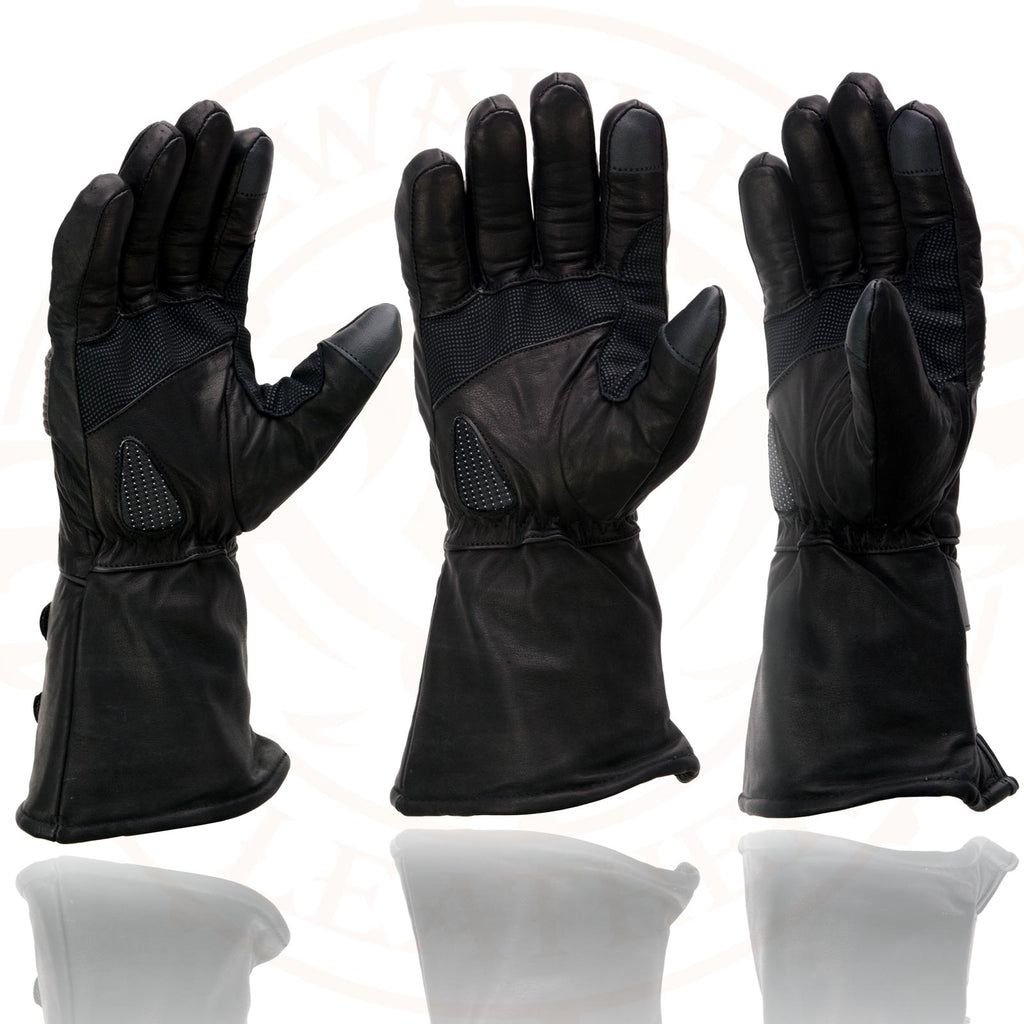 Black Cowhide Leather Gauntlet Motorcycle Gloves S51420