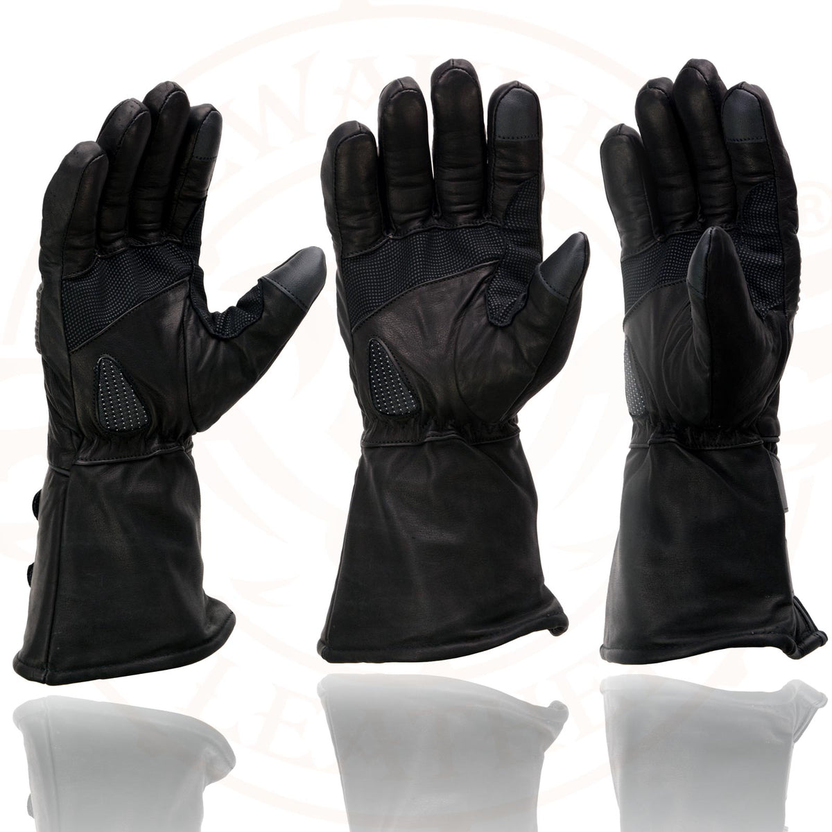 Black Cowhide Leather Gauntlet Motorcycle Gloves S51420