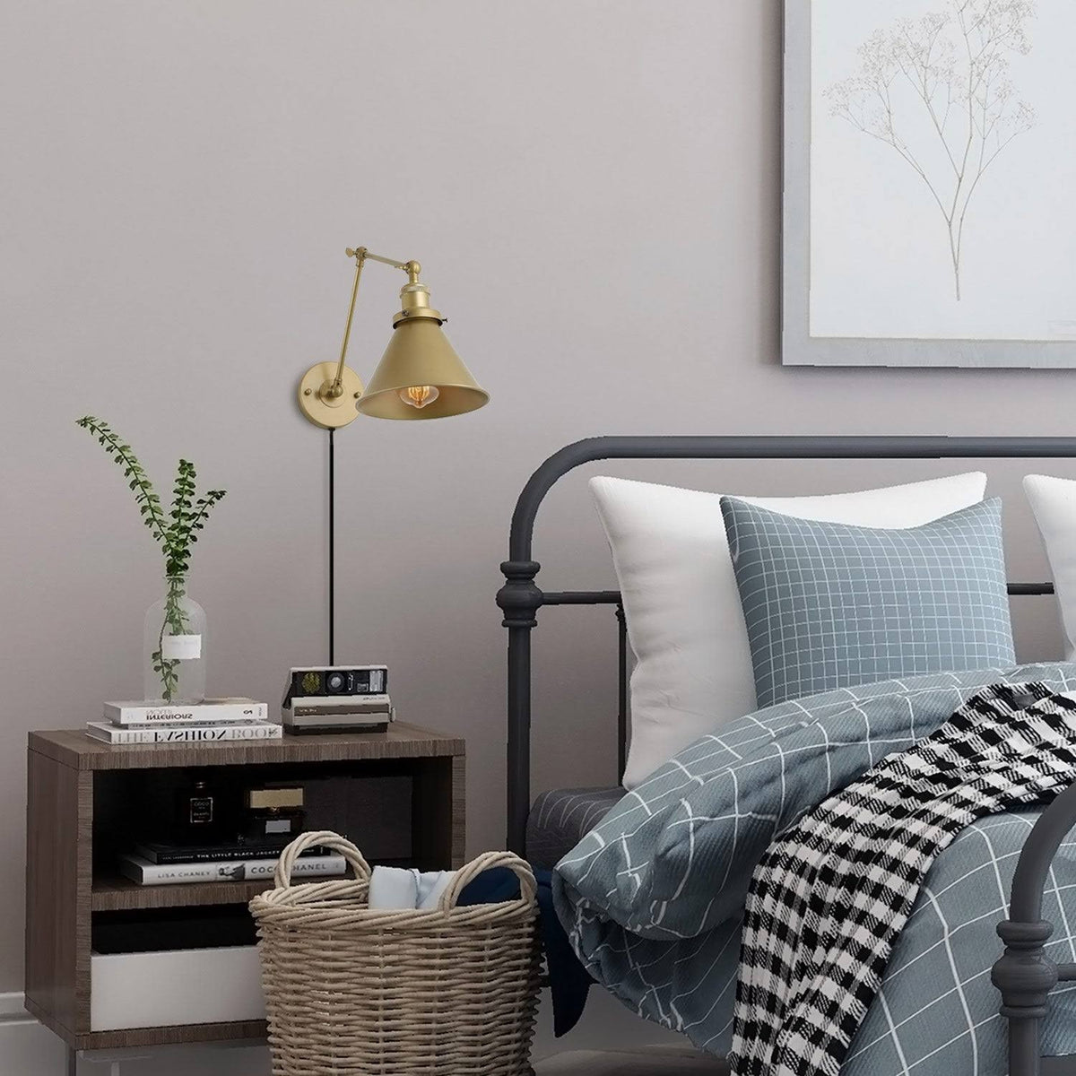Adjustable Gold Swing Arm Plug-In Wall Lamp F4820