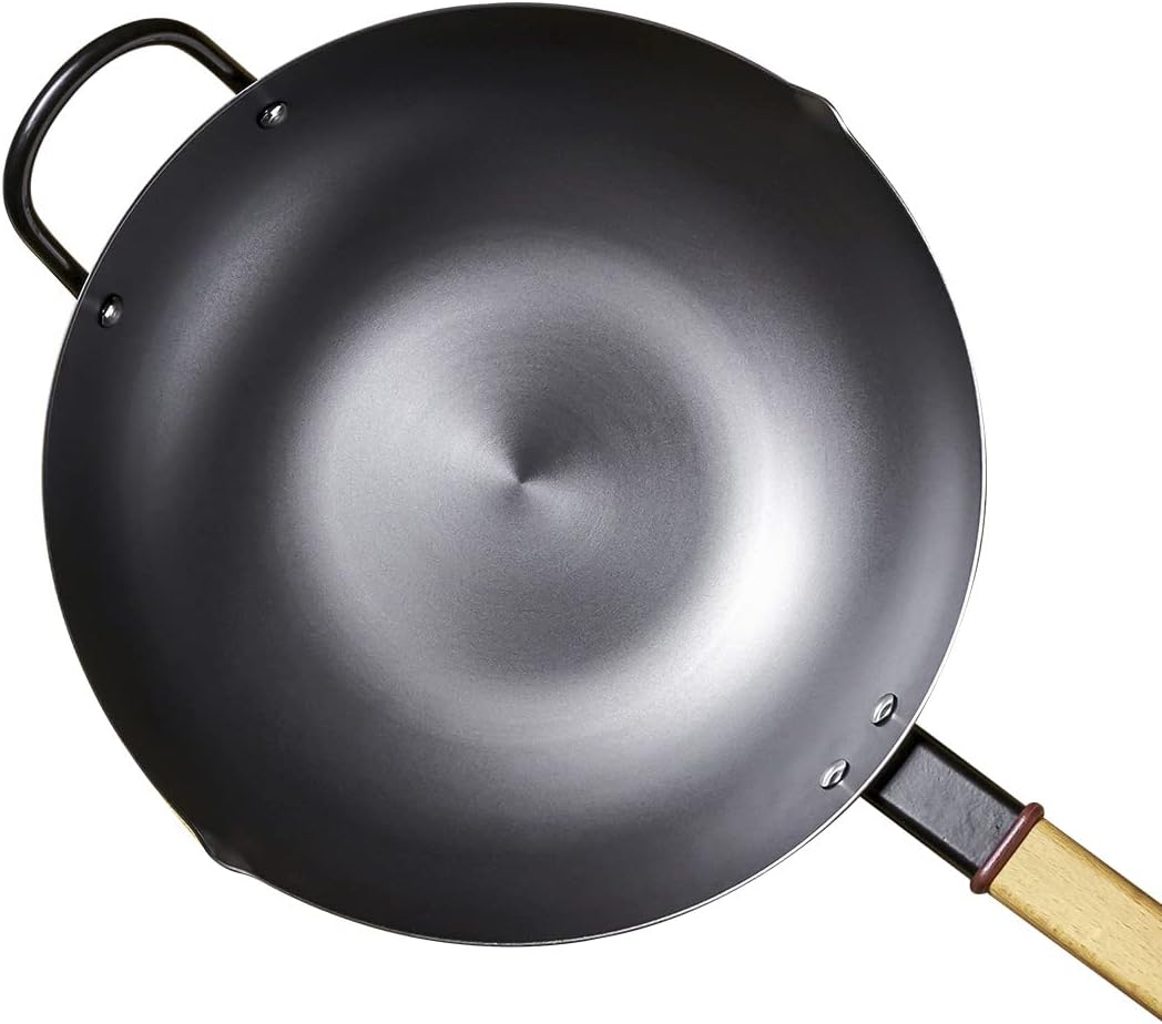 Carbon Steel Wok with Lid, 12 Inch, Wooden Handle, Pack of 2 Y21153